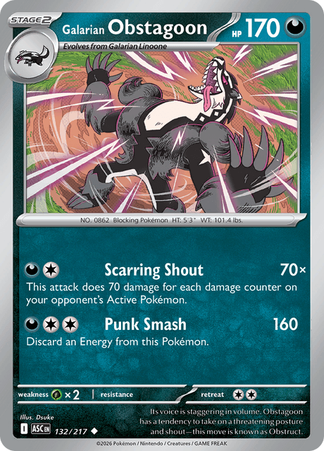 galarian obstagoon pokemon card 2021 Japanese Sword & Shield Vmax Climax 207 Full Art/galarian PSA 10 Graded Evolves from Galarian Linoone Type Obstagoon Cards | Dex -
