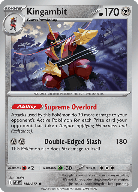 kingambit pokemon card price - SVP130 - Promo Leadership Damage from your Basic Pokemons attacks deal 30 more damage to your opponents Active Pokemon Kingambit - Ascended Heroes (ASC)